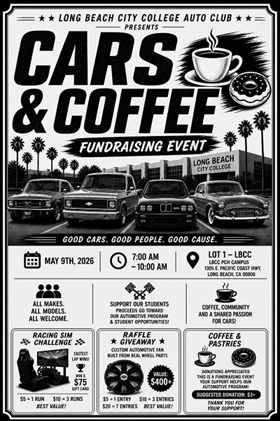 LBCC Cars and Coffee flyer May 2026